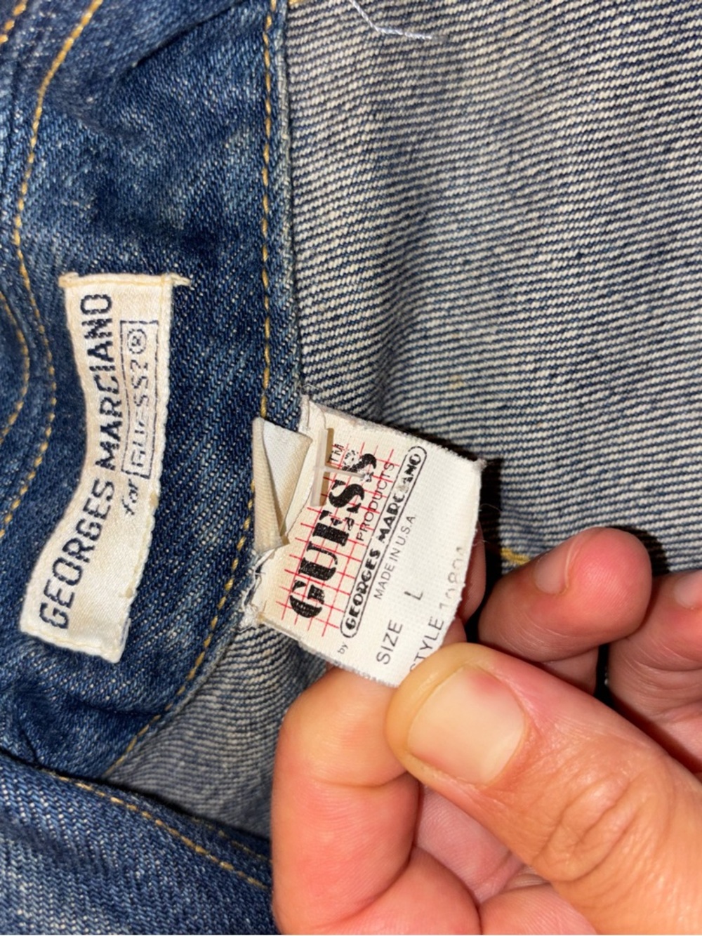 Vintage 80s Georges Marciano GUESS L Oversized Denim Jean Long Coat Jacket - Picture 14 of 15